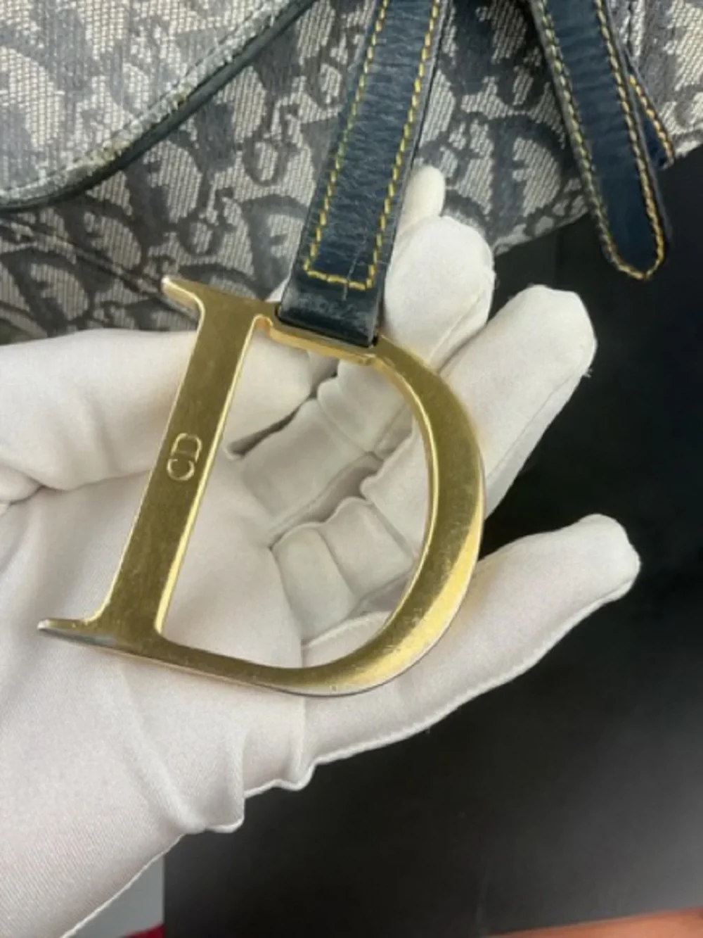 Dior Beige & Gray Monogram Saddle Shoulder Bag with Gold Hardware - Picture 8 of 8